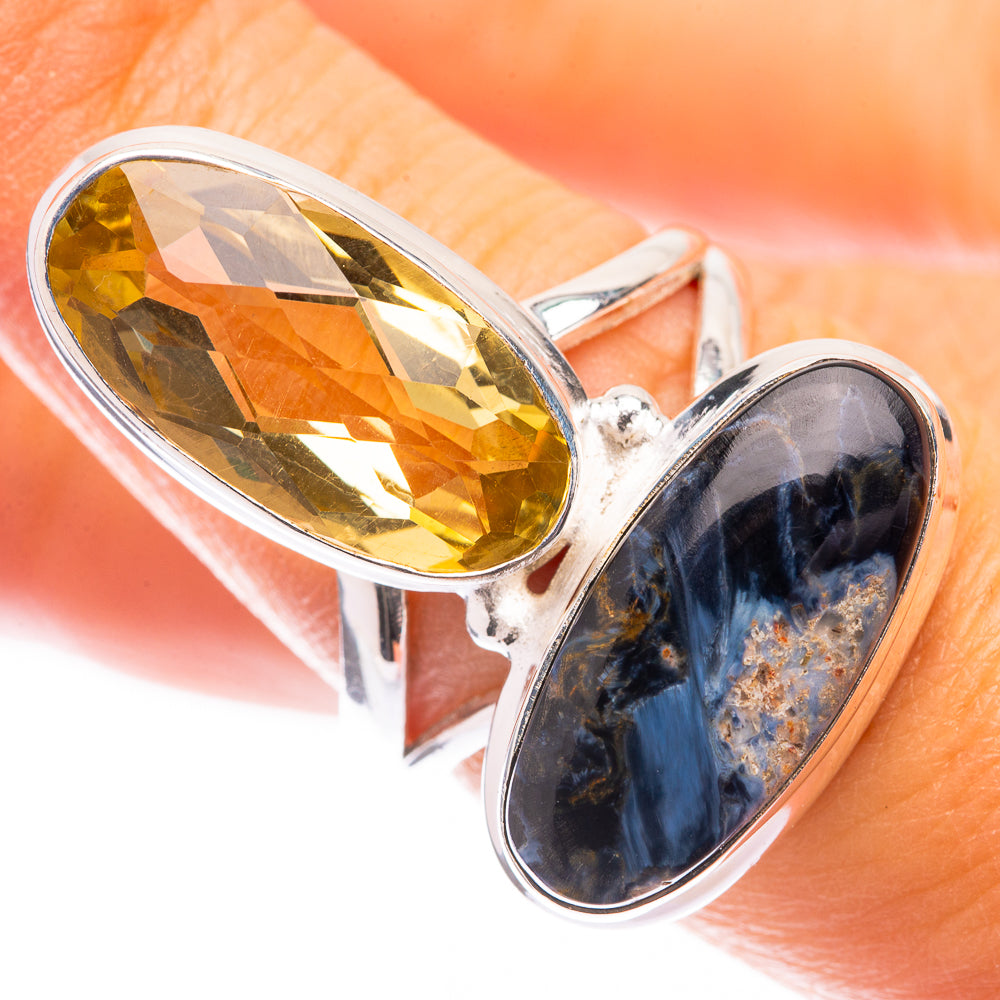 Large Lemon Quartz, Pietersite Ring Size 6.75 (925 Sterling Silver) R141663