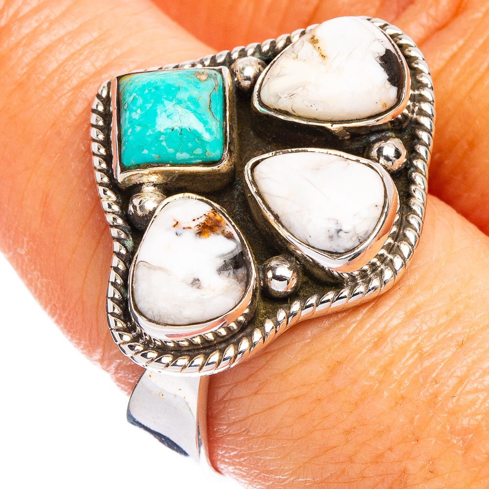 White Buffalo Turquoise Ring Size 8 Adjustable (.925 Sterling Silver)