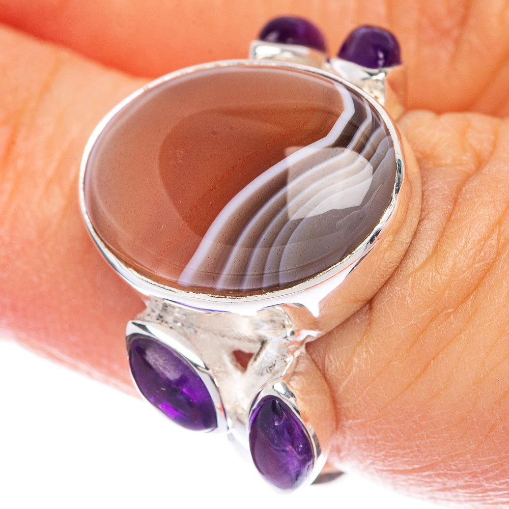 Botswana Agate, Amethyst Ring Size 6 (925 Sterling Silver) R144626