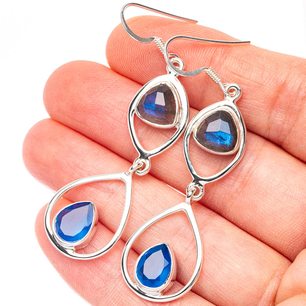 Premium Labradorite, Chalcedony Earrings 2 3/8" (925 Sterling Silver) E2525