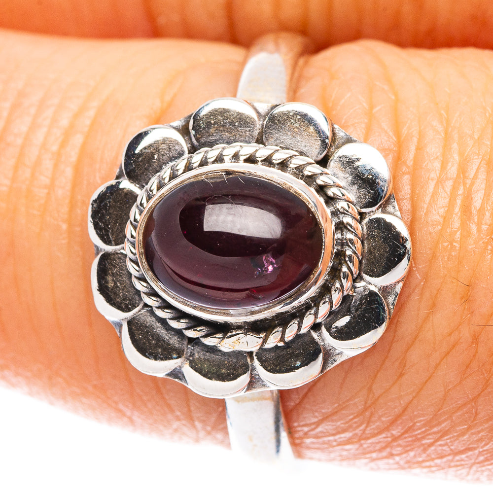 Garnet Dainty Ring Size 7.75 (925 Sterling Silver) R5730
