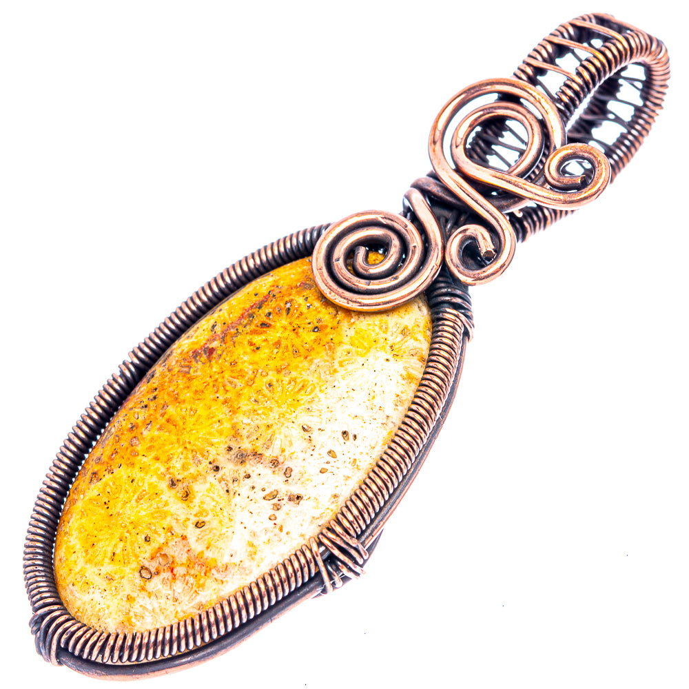 Fossil Coral Wire Wrap Pendant 2 3/8" (Oxidized Copper)