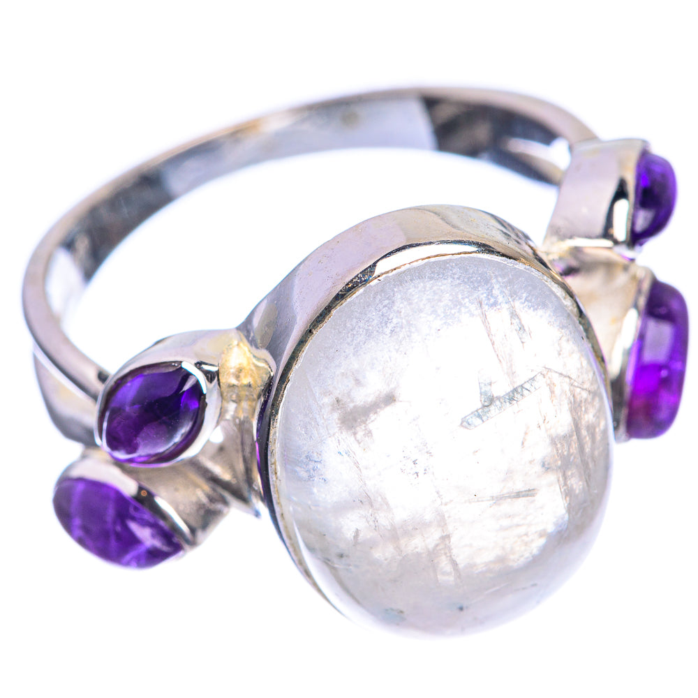 Rainbow Moonstone, Amethyst 925 Sterling Silver Ring Size 9.5