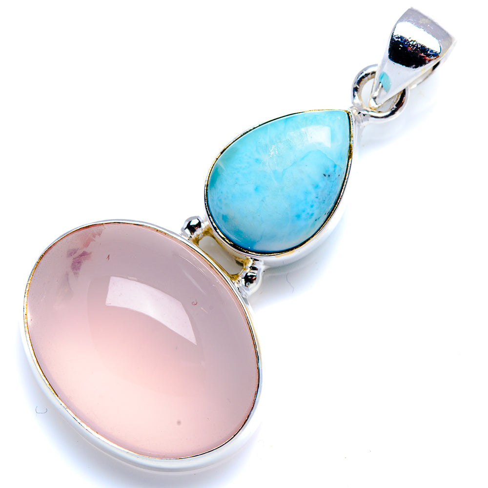 Rose Quartz, Larimar 925 Sterling Silver Pendant 1 3/4" (925 Sterling Silver) PD38310