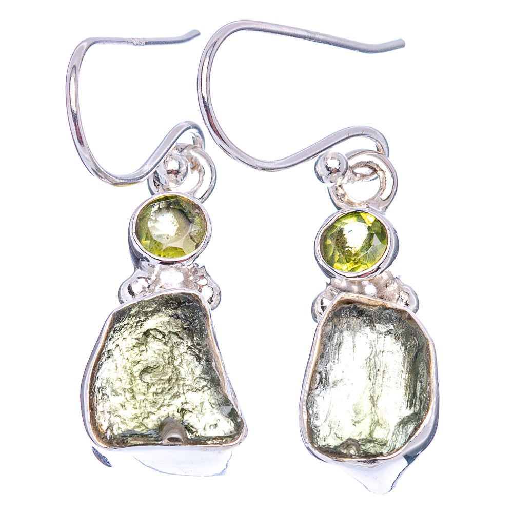 Rare Moldavite Earrings 1 1/4" (.925 Sterling Silver)