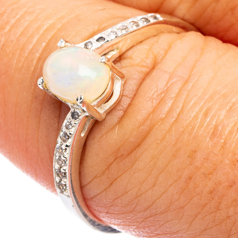 Value Ethiopian Opal, Cubic Zirconia Ring Size 8 (.925 Sterling Silver)