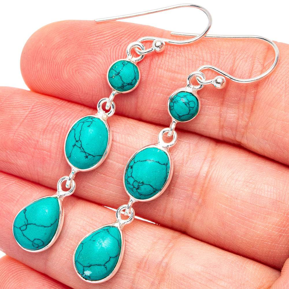 Turquoise Howlite Earrings 2 1/8" (925 Sterling Silver) E2954