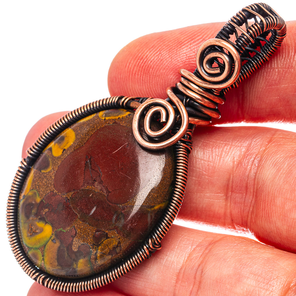 Bamboo Jasper Wire Wrap Pendant 2 3/8" (Oxidized Copper)
