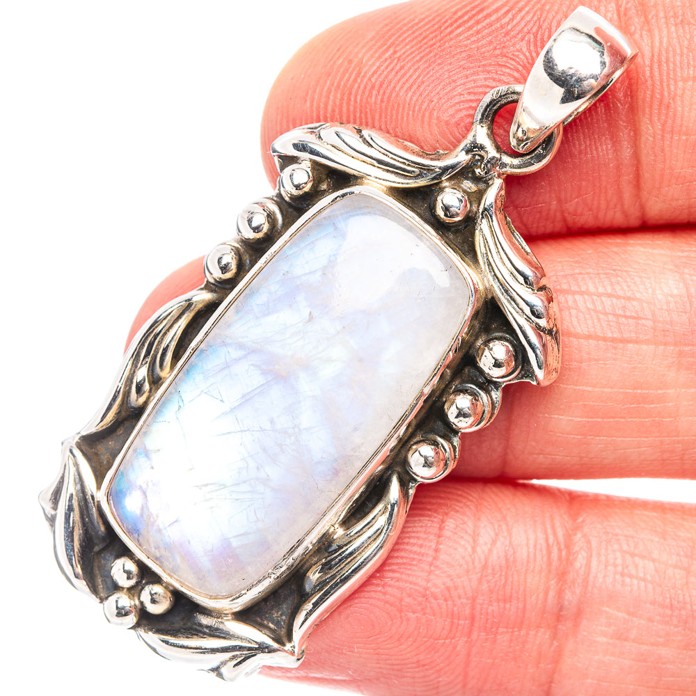 Premium Rainbow Moonstone Pendant 1 7/8" (.925 Sterling Silver)