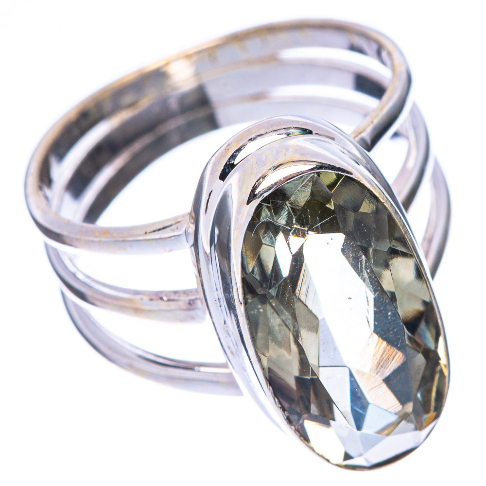 Faceted Green Amethyst Ring Size 8 (925 Sterling Silver) R1766