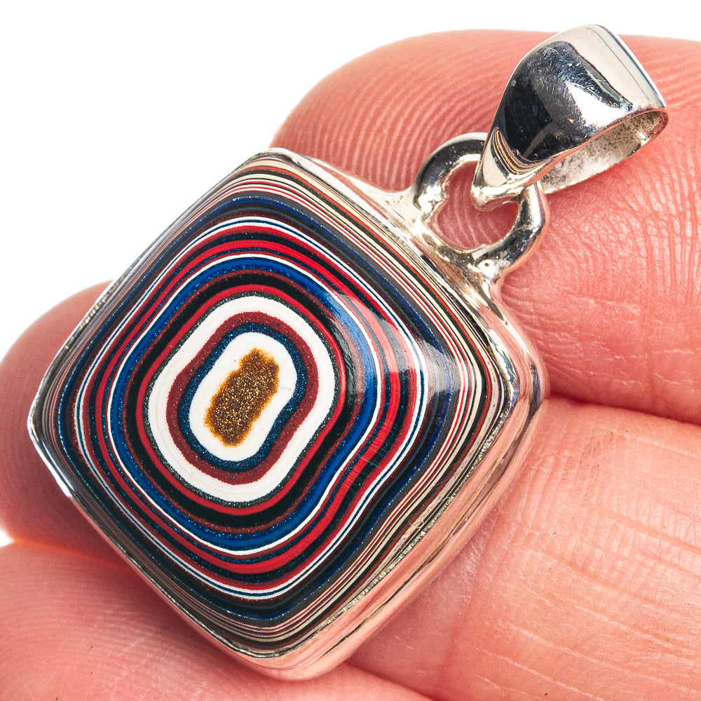 Fordite 925 Sterling Silver Pendant 1 1/8"