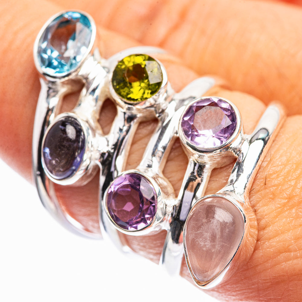 Blue Topaz, Peridot, Tanzanite, Amethyst, Rose Quartz Ring Size 8 (925 Sterling Silver) R142020