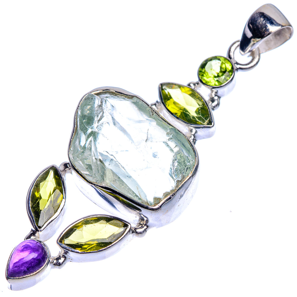 Rough Aquamarine, Peridot, Amethyst Pendant 2 3/8" (925 Sterling Silver) P39756