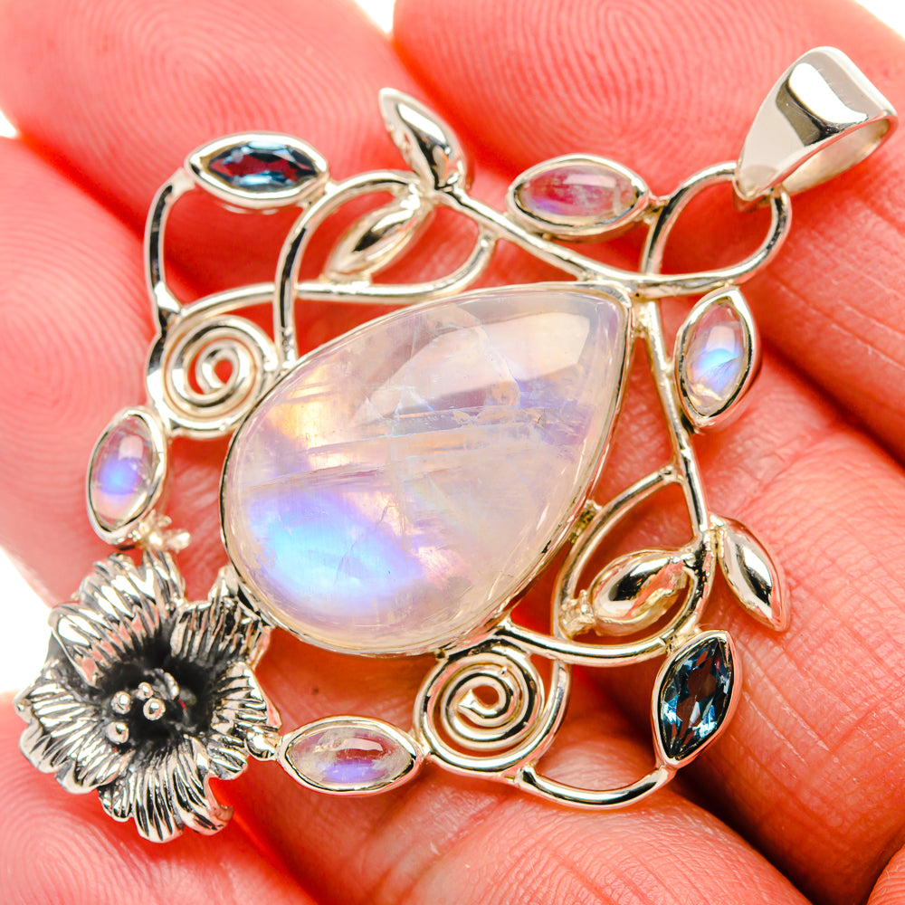 Signature Rainbow Moonstone, Blue Topaz 925 Sterling Silver Pendant 2 1/8" (925 Sterling Silver) PD37794