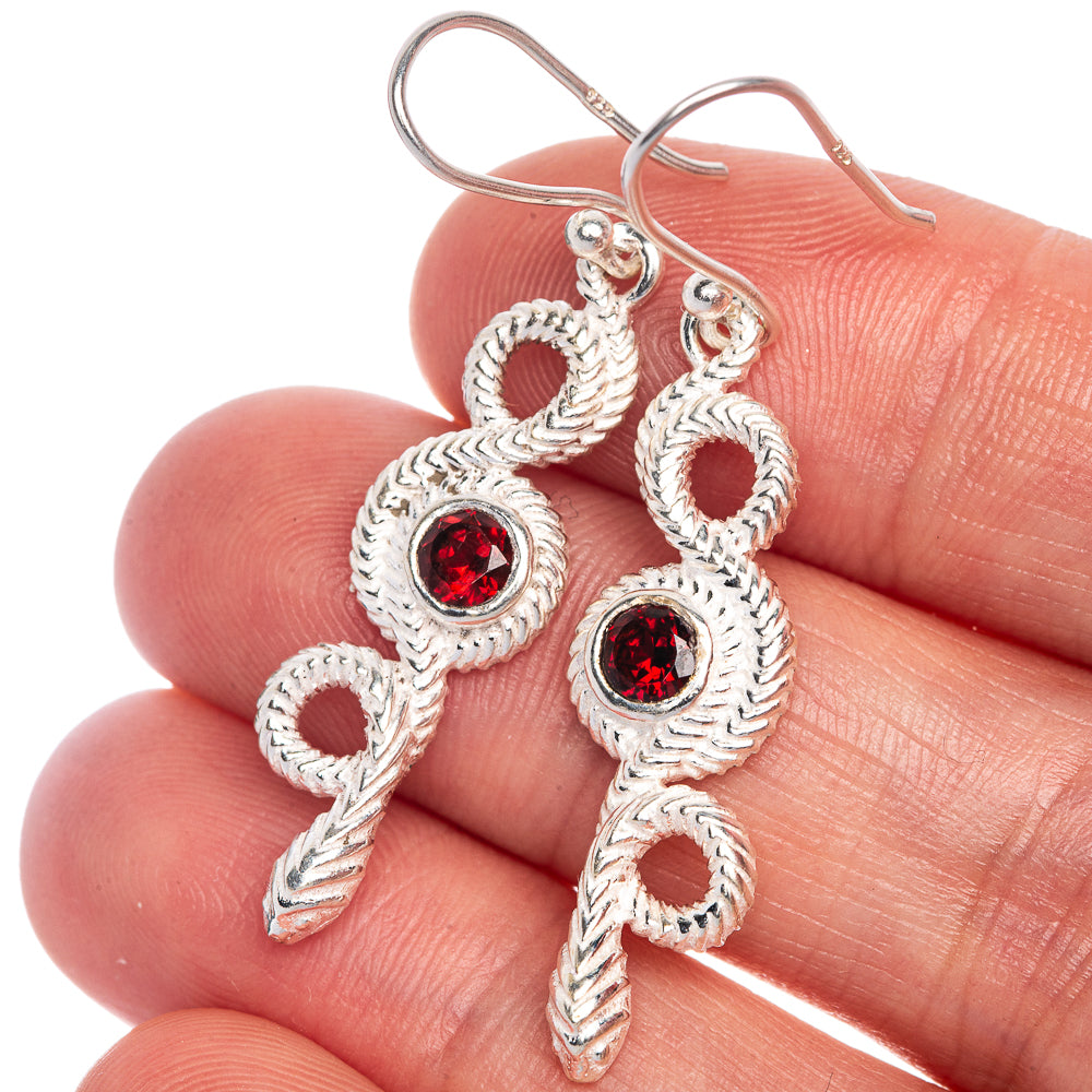 Garnet Snake Earrings 1 3/4" (925 Sterling Silver) E1048