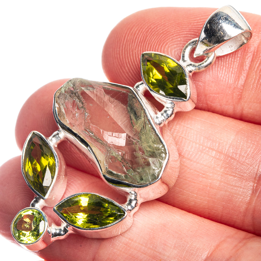 Rough Aquamarine, Peridot Pendant 1 3/4" (925 Sterling Silver) P39741