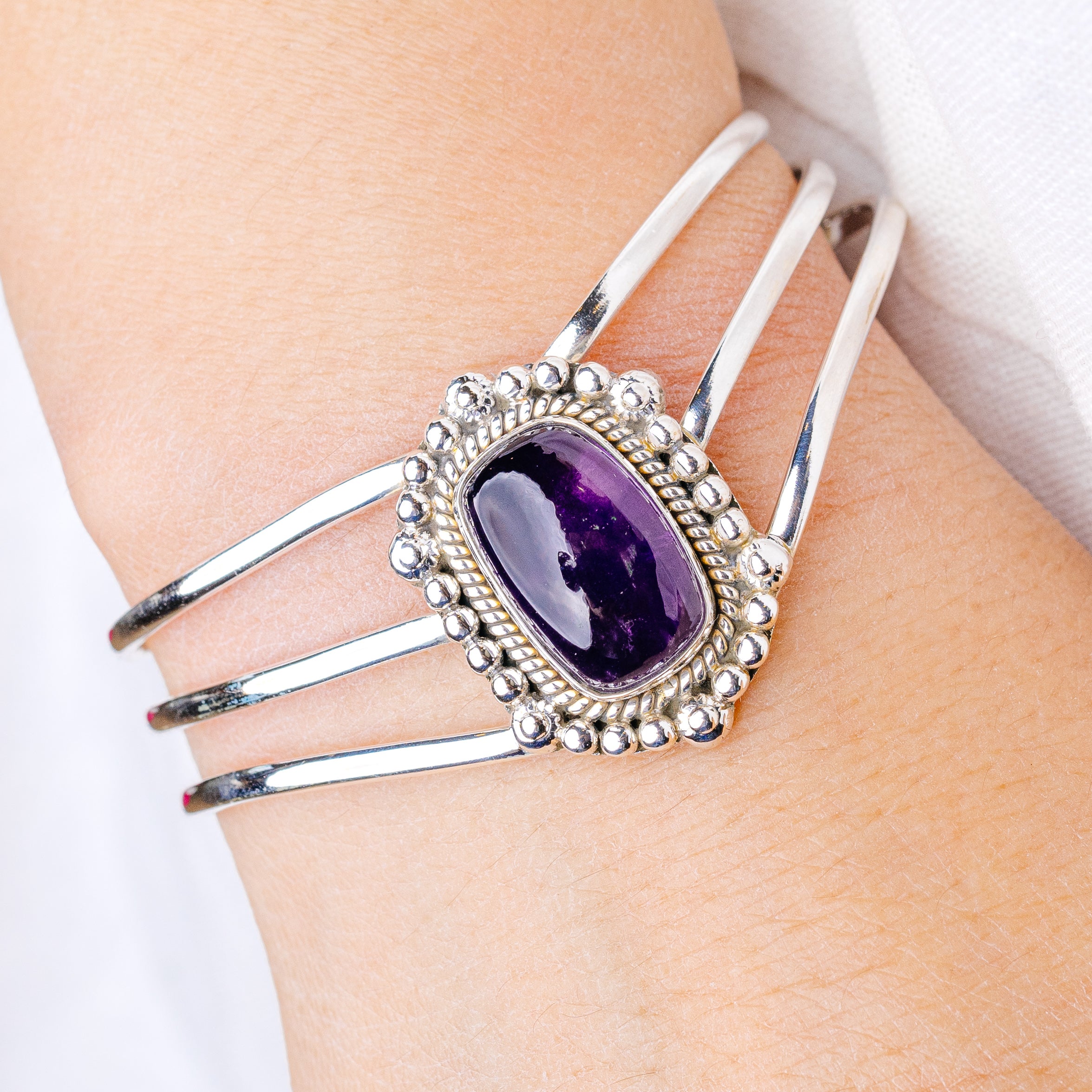Amethyst Cuff Bracelet Adjustable (925 Sterling Silver) B90421