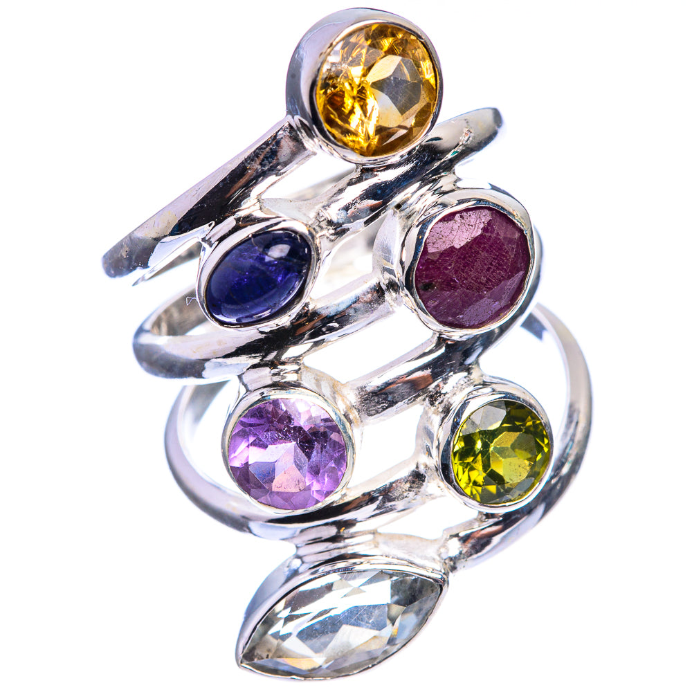 Large White Quartz, Peridot, Citrine, Amethyst, Ruby, Tanzanite Ring Size 7 (925 Sterling Silver) R143049
