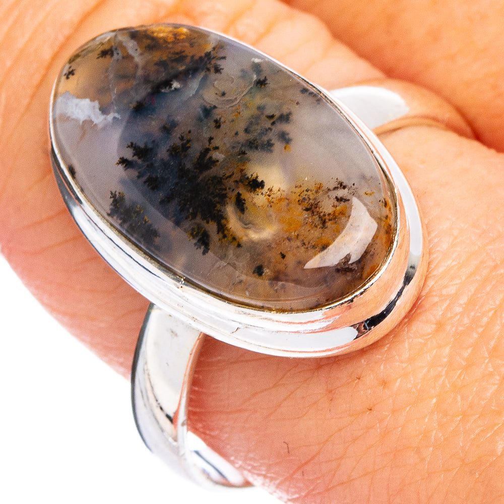 Scenic Dendritic Agate Ring Size 10 (.925 Sterling Silver)
