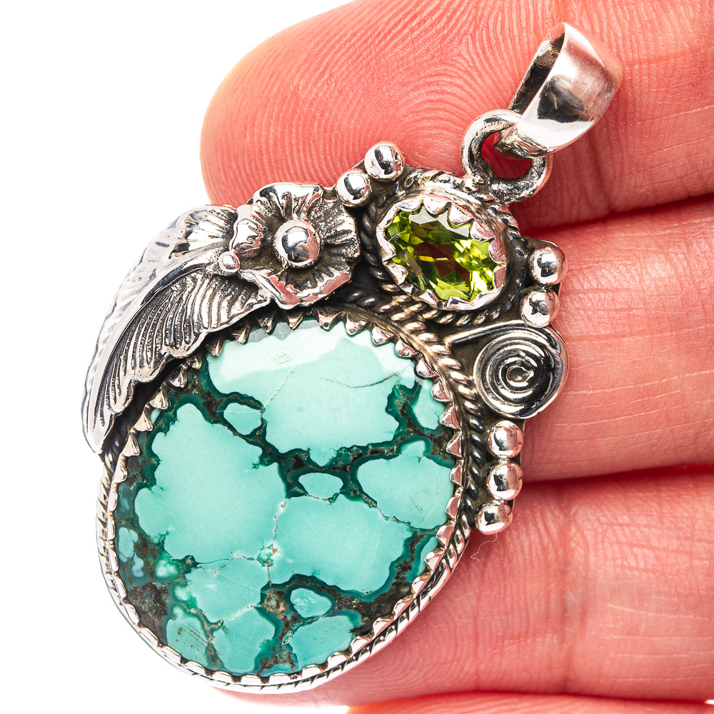 Rare Premium Tibetan Turquoise Pendant 1 3/4" (.925 Sterling Silver)
