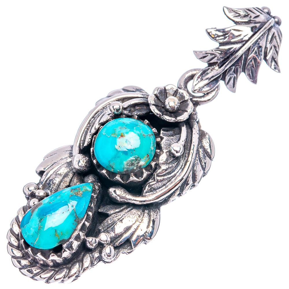 Native Style Mohave Turquoise Pendant 1 7/8" (.925 Sterling Silver)