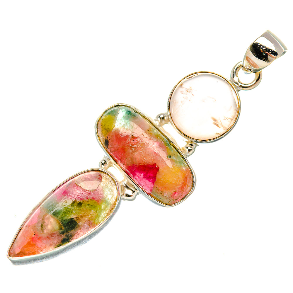 Natural Tourmaline, Rose Quartz Pendant 2 1/4" (925 Sterling Silver) PD37922