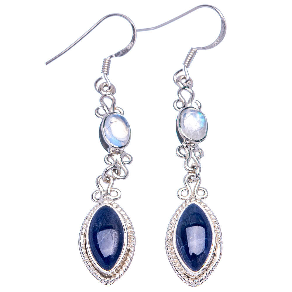 Premium Sodalite, Rainbow Moonstone Earrings 2 1/8" (.925 Sterling Silver)