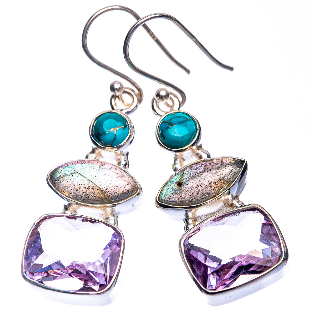 Amethyst, Labradorite, Tibetan Turquoise Earrings 1 5/8" (925 Sterling Silver) E432543