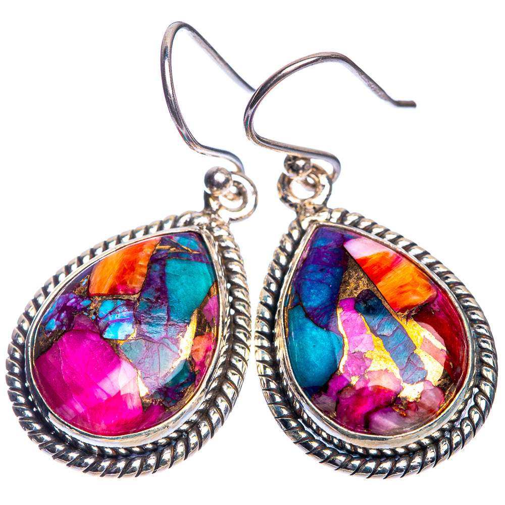 Kingman Pink Dahlia Turquoise Earrings 1 3/8" (925 Sterling Silver) E432766