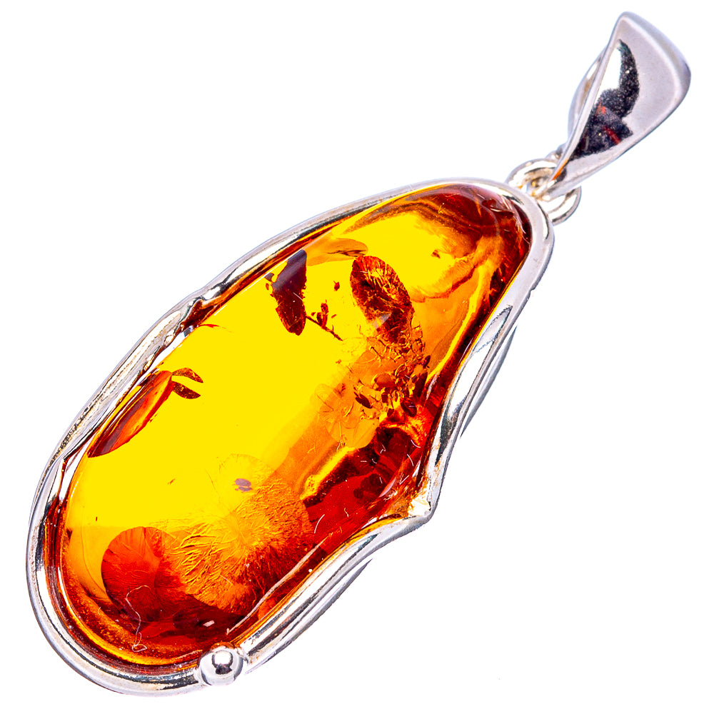 Baltic Amber Leaf Pendant 1 3/4" (.925 Sterling Silver)