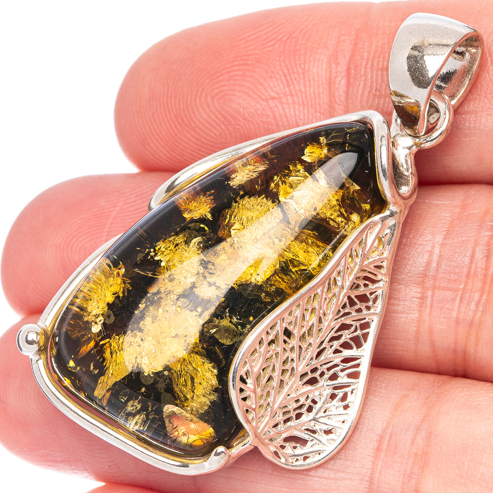 Anasilvercos Baltic Amber Pendant 1 7/8" (925 Sterlnig Silver)