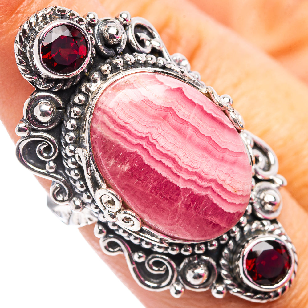 Signature Rhodochrosite, Garnet Ring Size 6.75 (.925 Sterling Silver)