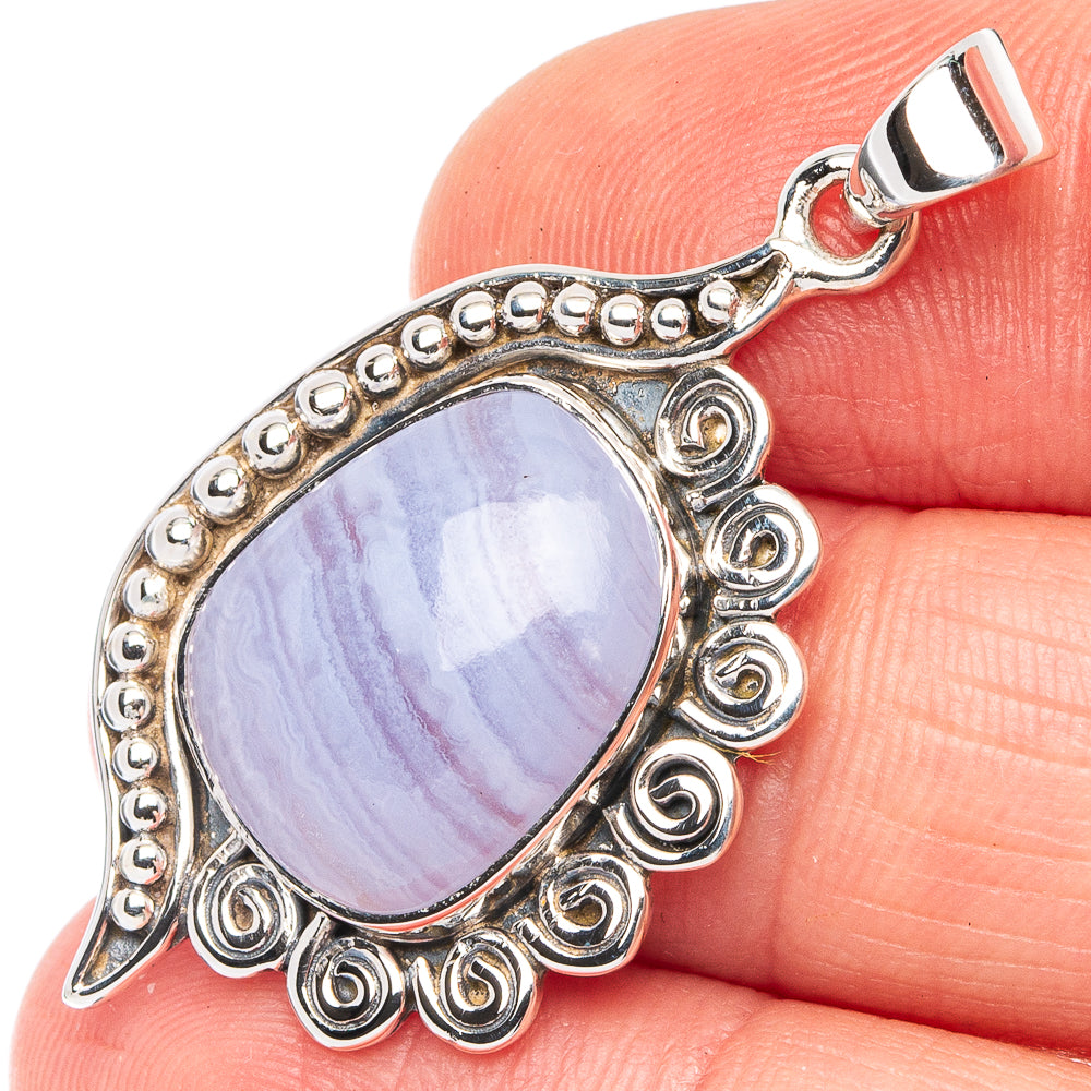 Premium Blue Lace Agate Pendant 1 5/8" (925 Sterling Silver) P45016