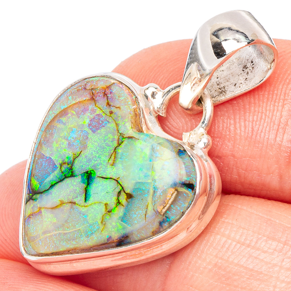 Rare Sterling Opal Heart Pendant 1 1/4" (925 Sterling Silver) P43864