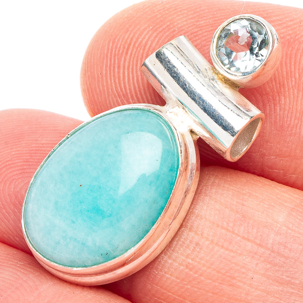 Larimar, Blue Topaz Pendant 1 1/8" (925 Sterling Silver) P43779