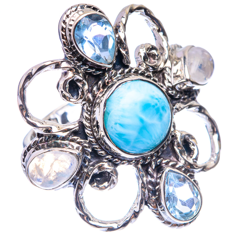 Signature Larimar, Blue Topaz, Rainbow Moonstone Ring Size 8 (925 Sterling Silver) R141704