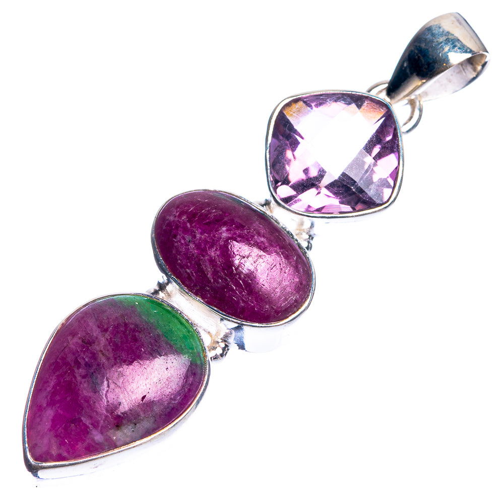 Ruby Zoisite, Amethyst 925 Sterling Silver Pendant 2 1/8"