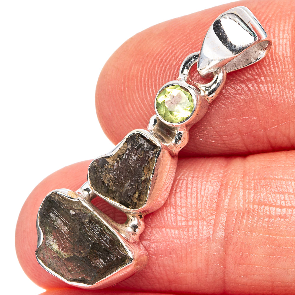 Moldavite, Peridot Pendant 1 1/4" (.925 Sterling Silver)