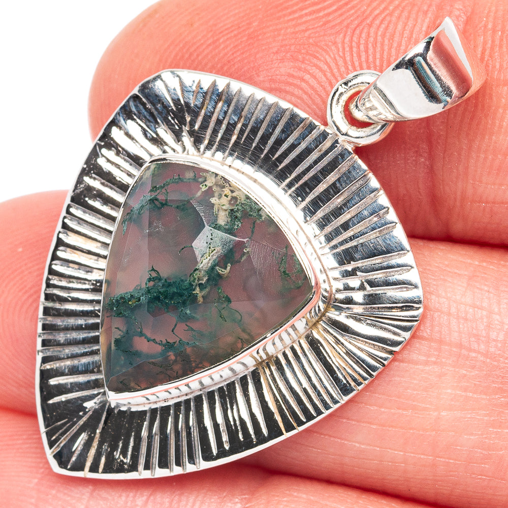 Premium Green Moss Agate Pendant 1 3/8" (925 Sterling Silver) P44691