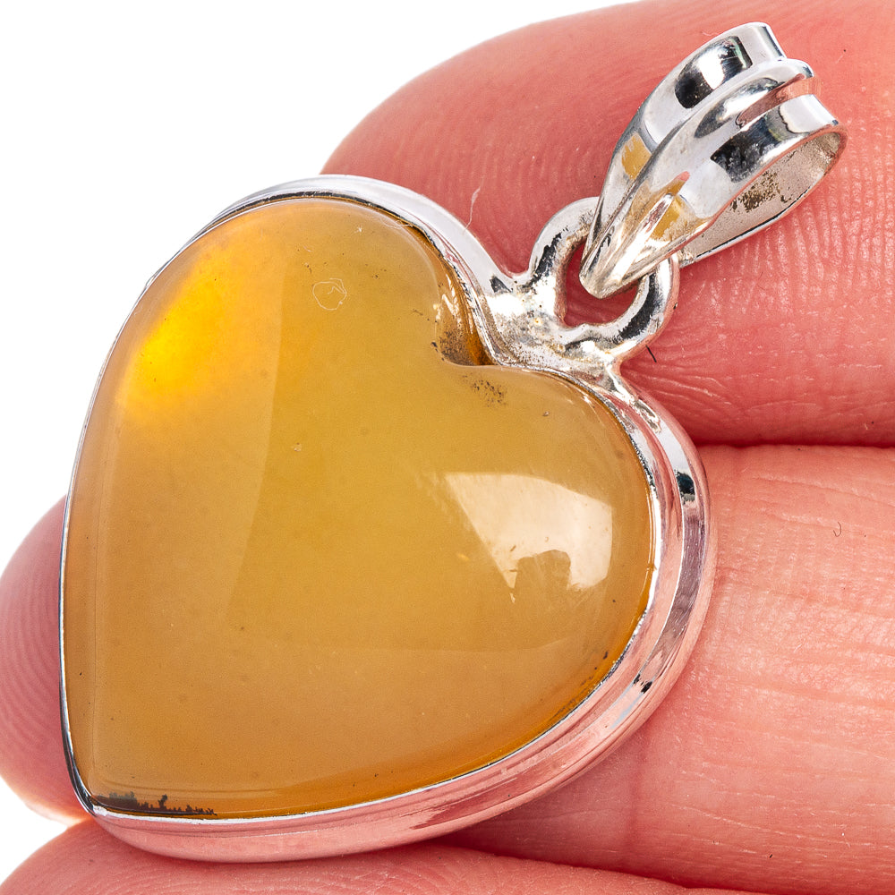 Rare Yellow Opal Heart Pendant 1 3/8" (925 Sterling Silver) P40651