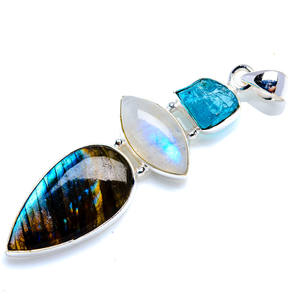 Labradorite, Rainbow Moonstone, Apatite 925 Sterling Silver Pendant 2 1/2" (925 Sterling Silver) PD38391