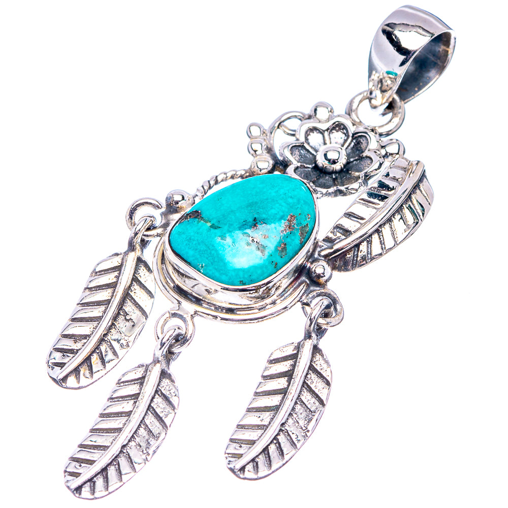 Kingman Turquoise Native Style Pendant 2 1/8" (.925 Sterling Silver)