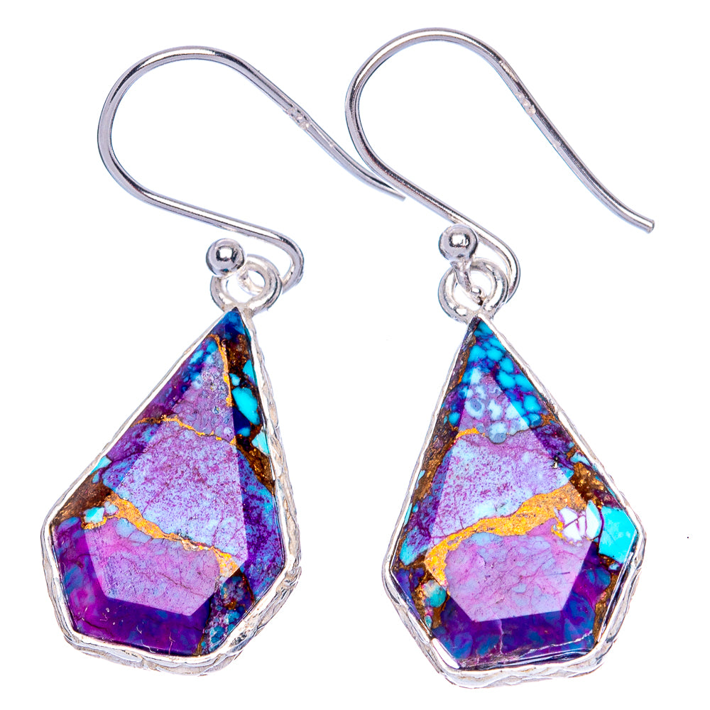 Purple Copper Composite Turquoise Earrings 1 3/8" (925 Sterling Silver) E1252