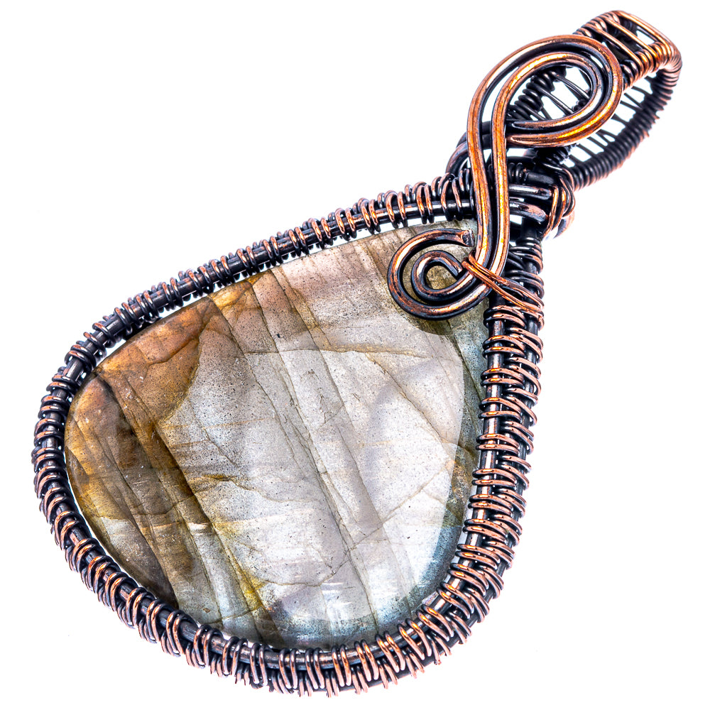 Labradorite Wire Wrap Pendant 2 1/2" (Oxidized Copper)