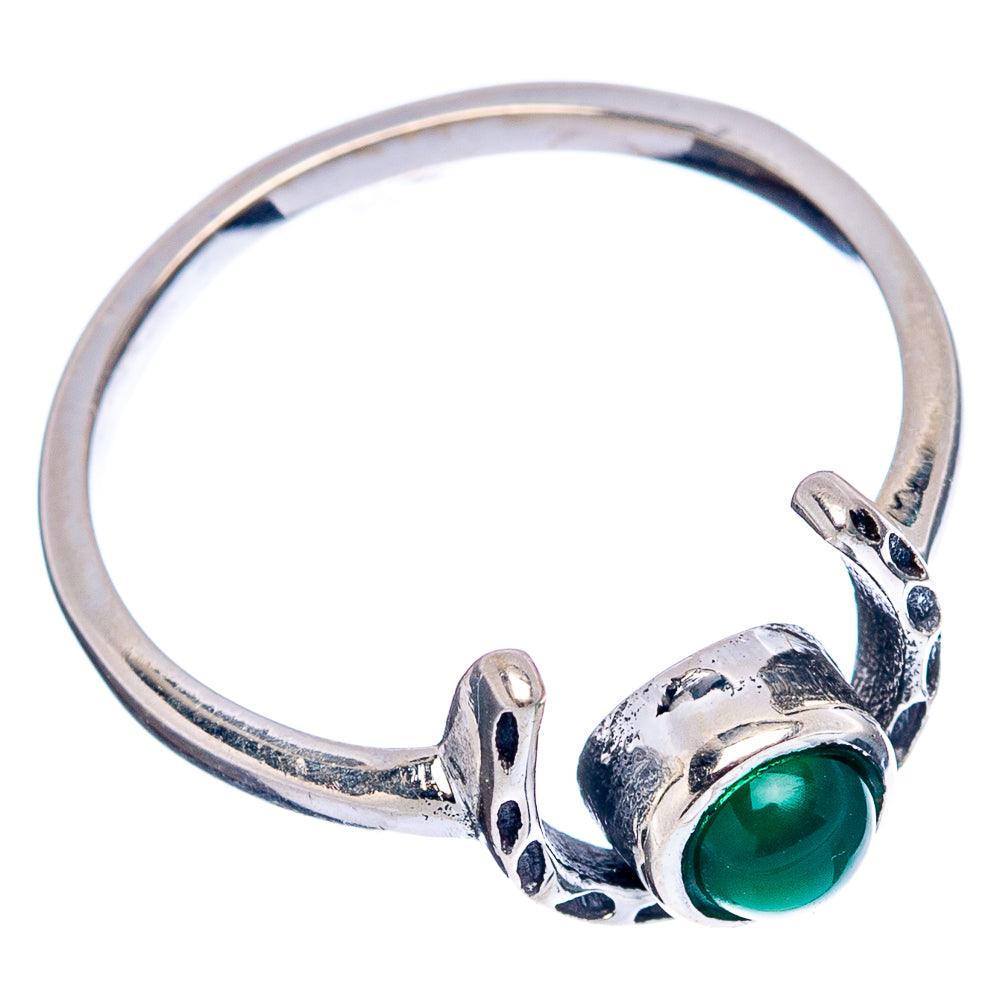 Green Onyx Horseshoe Dainty Ring Size 5.75 (.925 Sterling Silver)
