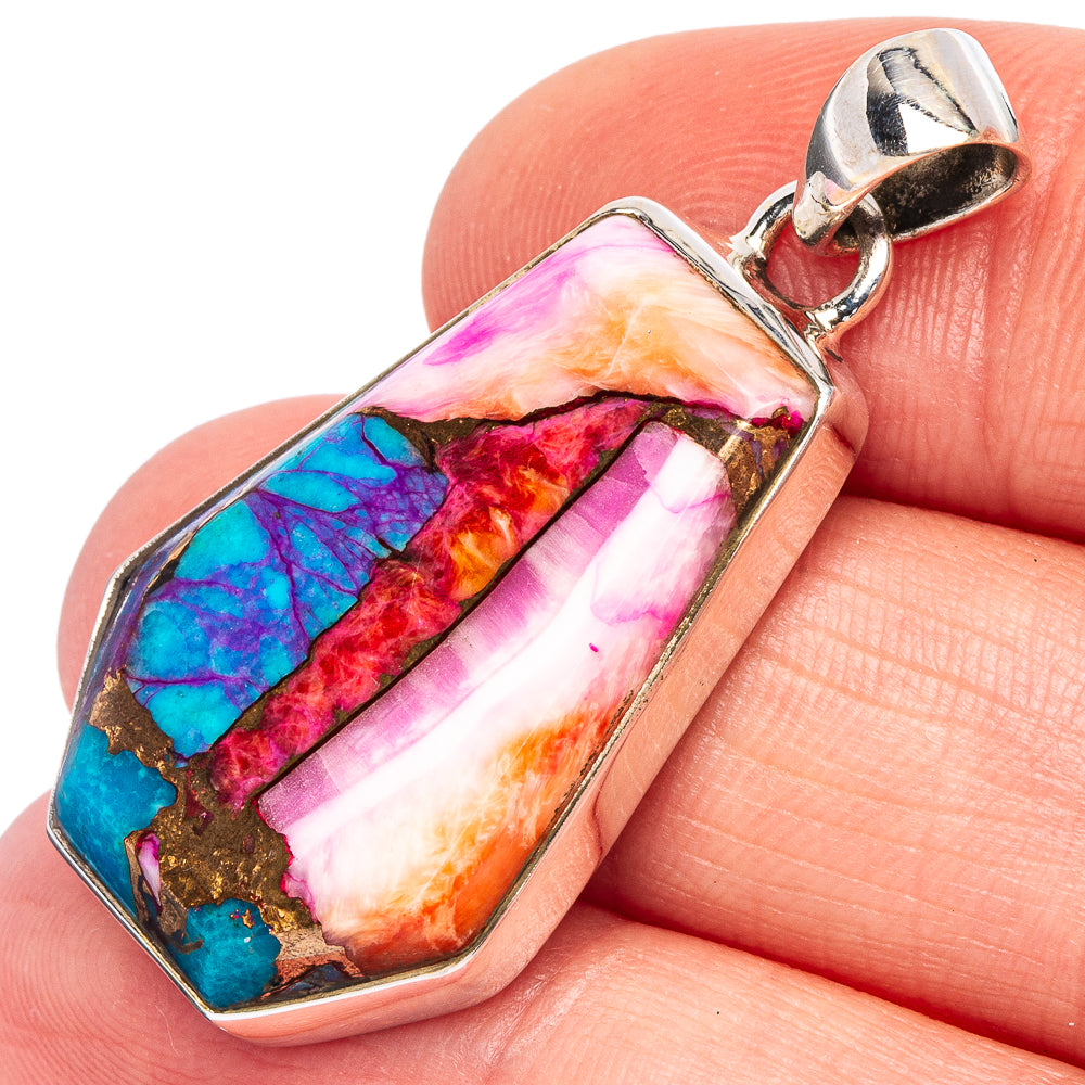 Kingman Pink Dahlia Turquoise Pendant 1 1/2" (925 Sterling Silver) P44930