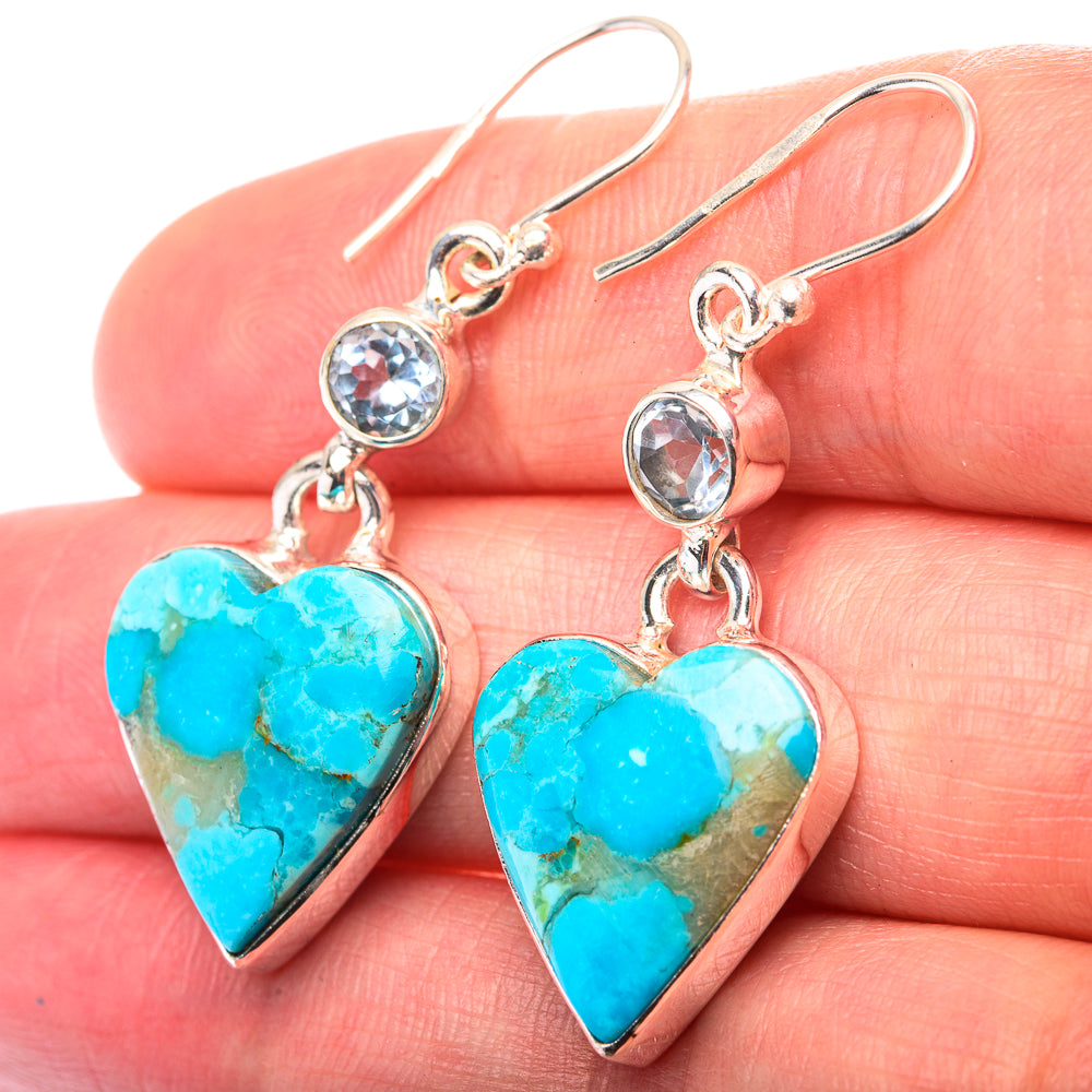Chrysocolla, Blue Topaz Earrings 1 5/8" (925 Sterling Silver) EARR432203