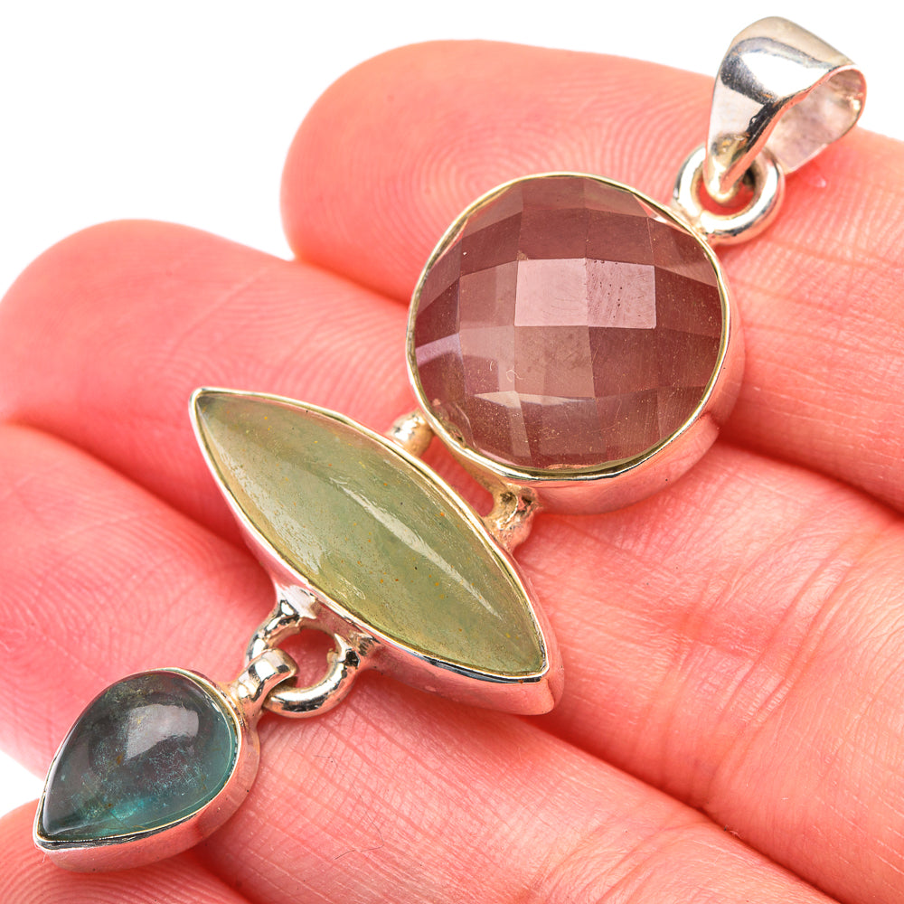 Prehnite, Green Amethyst, Blue Fluorite Pendant 2" (925 Sterling Silver) PD38495