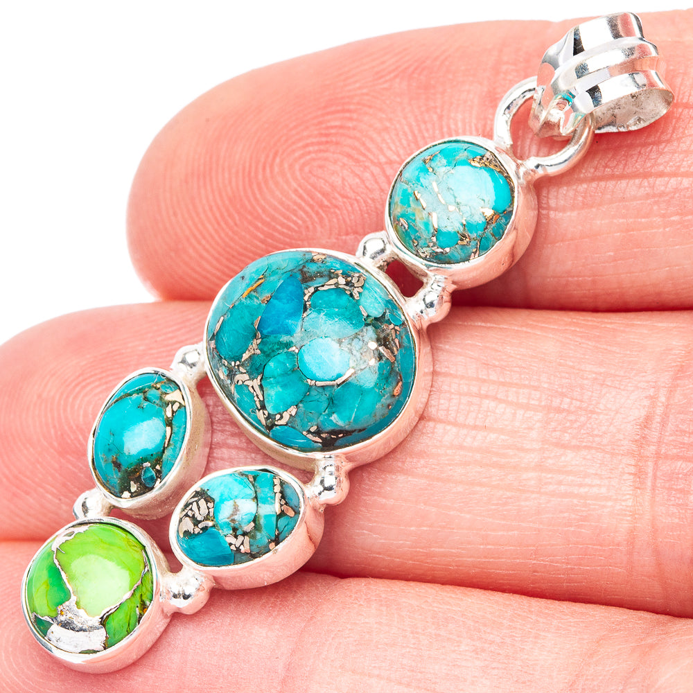 Blue Copper Composite Turquoise, Green Copper Composite Turquoise Pendant 1 3/4" (925 Sterling Silver) P41024