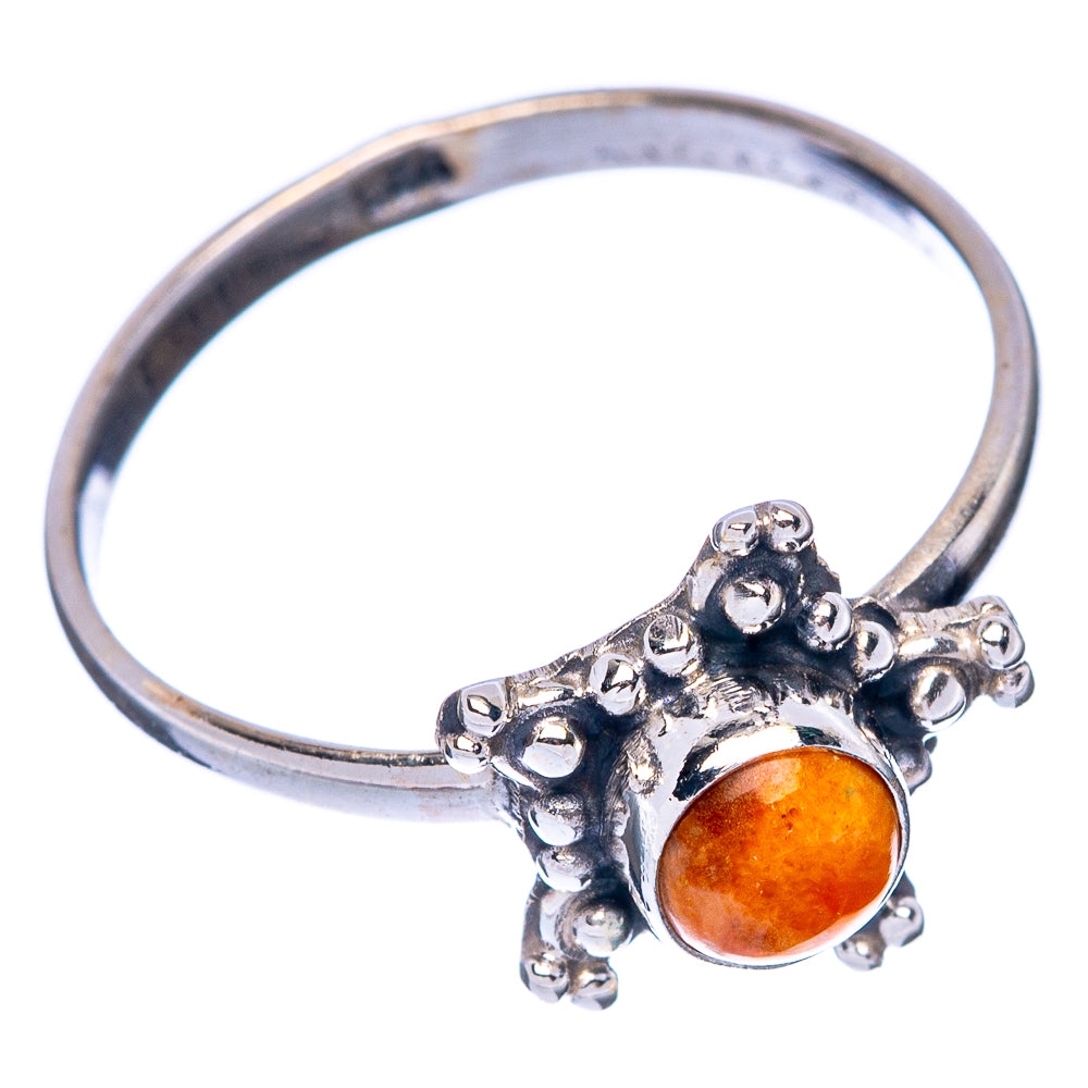 Orange Copper Composite Turquoise Dainty Ring Size 8.25 (925 Sterling Silver) R145794
